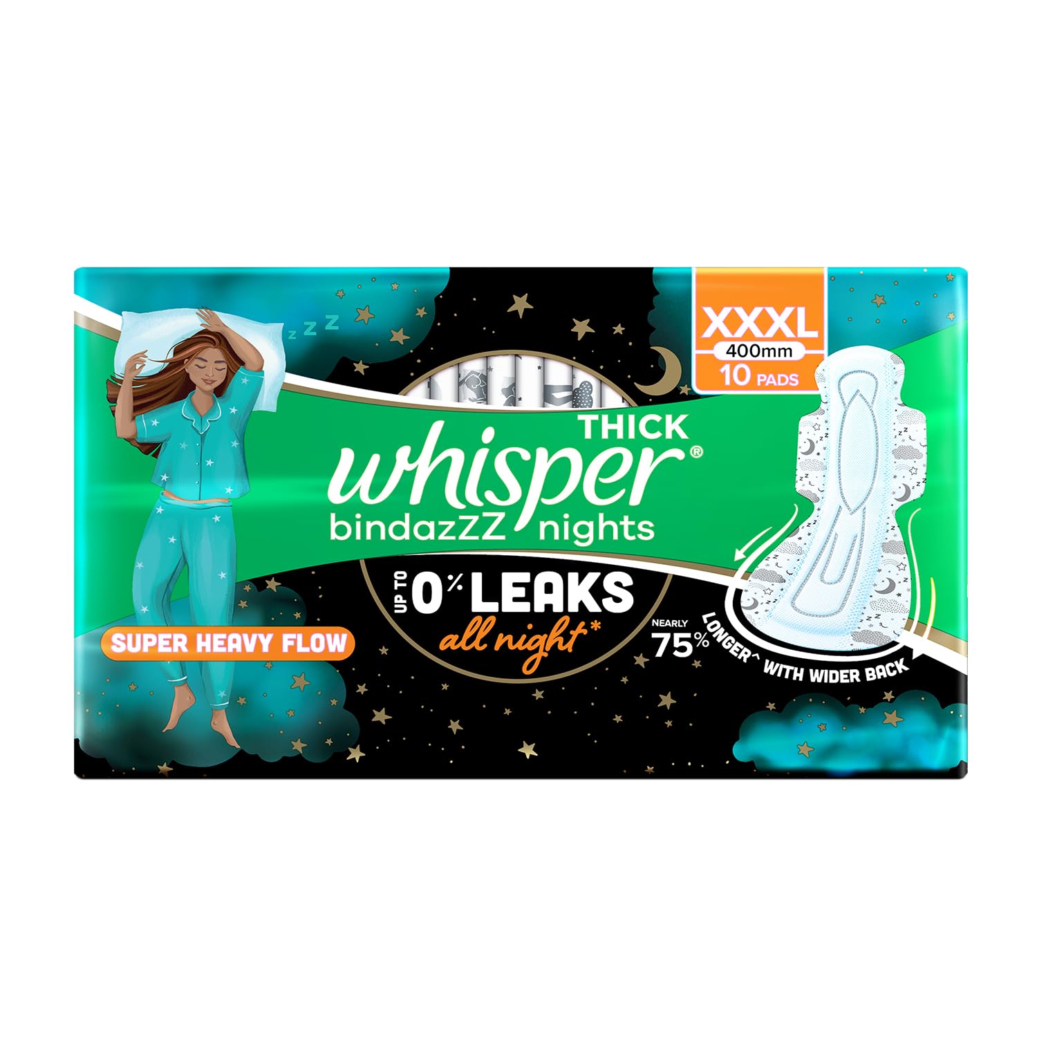Whisper Ultra Nights Sanitary Pads XXXL Wings 10 Pieces Pack